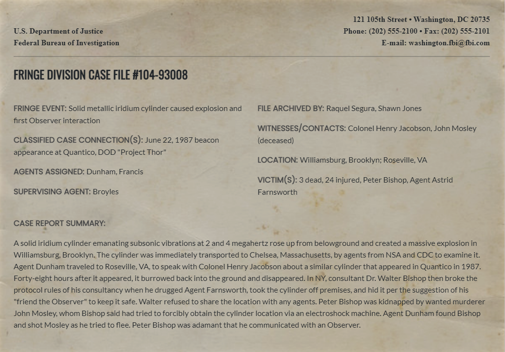 Fringe Division case file: The Arrival